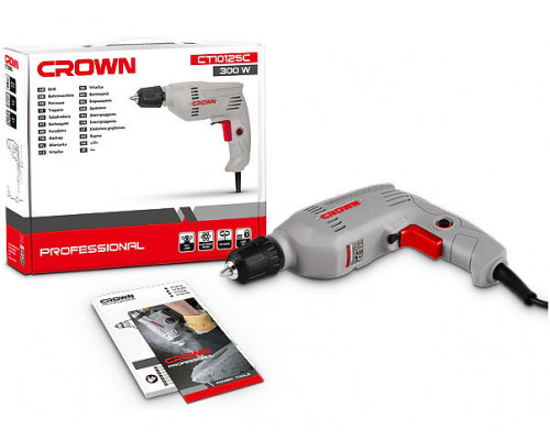 Дрель безударная Вт 300, d: 0,8 - 6,5 мм. Crown CT10125C 