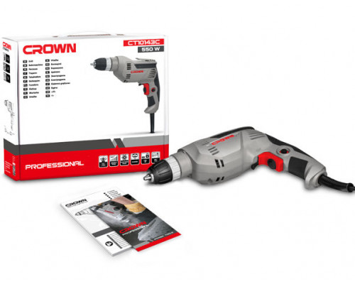 Дрель безударная Вт 550, d: 2 - 13 мм. Crown CT10143-13С