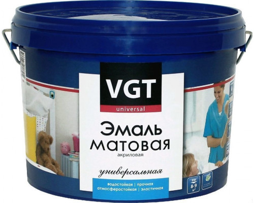 Эмаль акриловая матовая универсальная VGT / ВГТ ВД-АК-1179 супербелая 15 кг., ВГТ