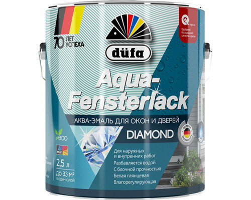Эмаль для окон и дверей влагорегулирующая Dufa Aqua-Fensterlack глянцевая белая 0,75 л.