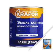 Эмаль для пола износоустойчивая ПФ–266 красно-коричневая 1,9 кг., Krafor