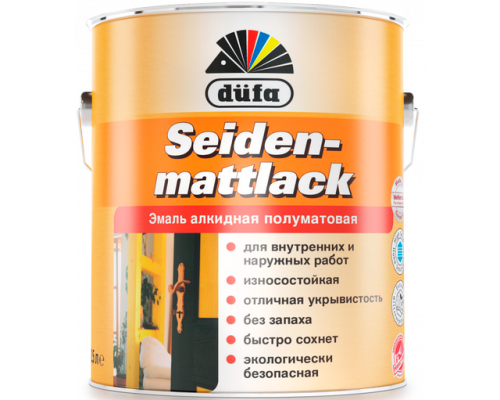 Эмаль универсальная Dufa Seidenmattlack полуматовая белая 0,75 л.