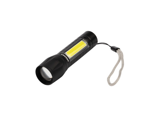 ФОНАРЬ АККУМ. АЛЮМИН., ГОЛОВНОЙ СВЕТ 1,5 ВТ, БОКОВОЙ 2 ВТ, USB КАБЕЛЬ (1/240) "REXANT" 75-714
