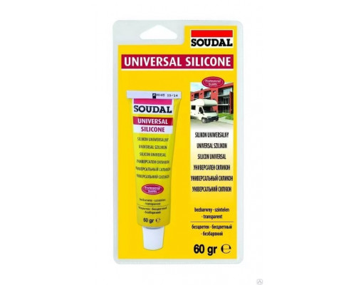 Герметик силиконовый универсальный бесцветнй 60гр (в блистерах), SOUDAL