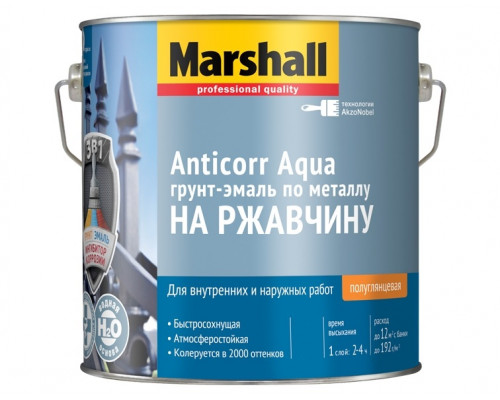 Грунт-эмаль на ржавчину на водной основе Marshall Anticorr Aqua полуглянцевая белая 0,5 л.