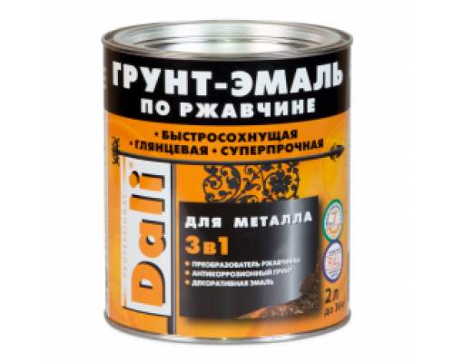 Грунт-Эмаль по ржавчине для металлических поверхностей "Dali" 3 в 1 Молотковая зеленая 2 л. "Рогнеда"