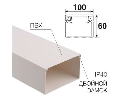 Кабель-канал 100 х 60 мм. белый REXANT 28-0060-2