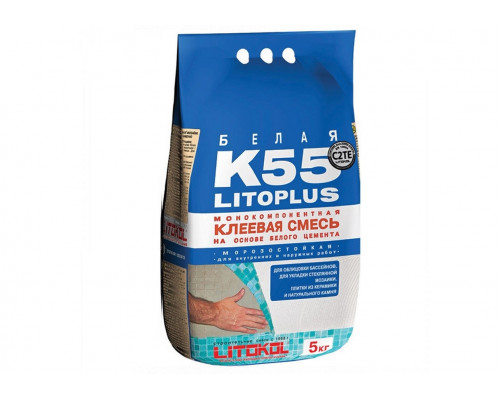 Клей для стеклянной, керамической и каменной мозаики Litokol Litoplus K-55 / Литокол Литоплюс К-55 белый 5 кг.