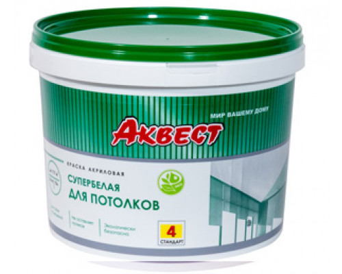 Краска акриловая для потолков Аквест-4 Стандарт матовая супербелая 3 кг.