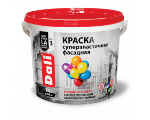 Краска акриловая суперэластичная фасадная "DALI" белая 9 л., Рогнеда