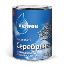 Краска атмосферостойкая быстросохнущая БТ-177 серебрянка 15 кг. "Krafor"