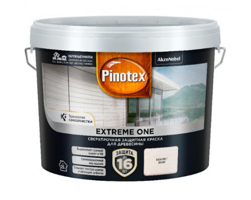 Краска для деревянных фасадов акриловая Pinotex Extreme One белая полуматовая 9 л. база BW