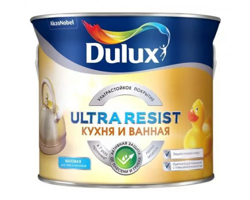 Краска для кухни и ванной латексная Dulux Ultra Resist матовая белая 1 л. 