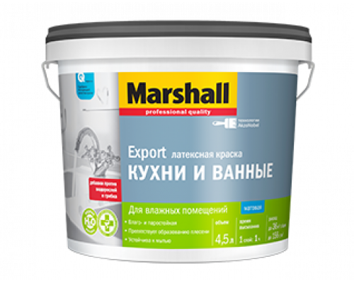 Краска для кухни и ванной латексная Marshall матовая белая 5 л.