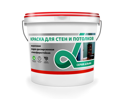 Краска для стен и потолков водно-дисперсионная Alfavit серия Альфа, супербелая 14 кг.