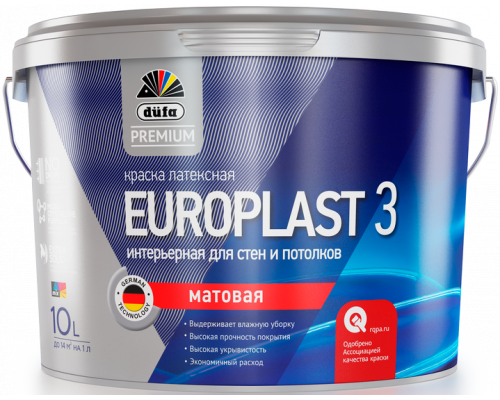 Краска для стен и потолков водно-дисперсионная Dufa Premium Europlast 3 матовая база 1 10 л.