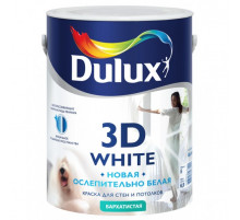Краска для стен и потолков водно-дисперсионная Dulux 3D White бархатистая белая 5 л.