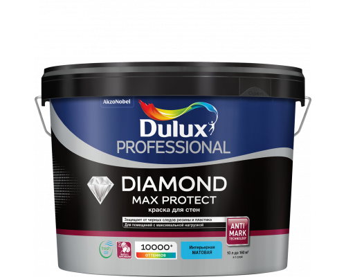 Краска для стен и потолков водно-дисперсионная Dulux Diamond Max Protect матовая белая 9 л.