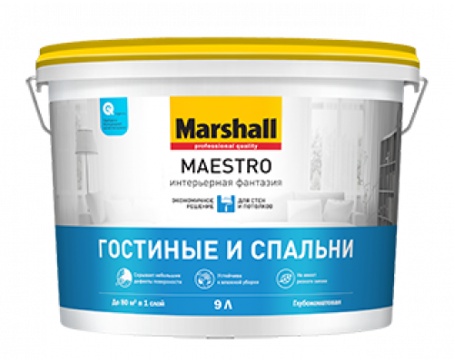 Краска для стен и потолков водно-дисперсионная Marshall Maestro Интерьерная Фантазия глубокоматовая белая 9 л.