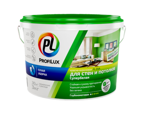 Краска для стен и потолков водно-дисперсионная Profilux PL-04А белая 13 кг.