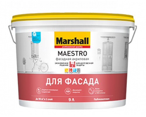 Краска фасадная акриловая Marshall Maestro глубокоматовая база BW 0,9 л.
