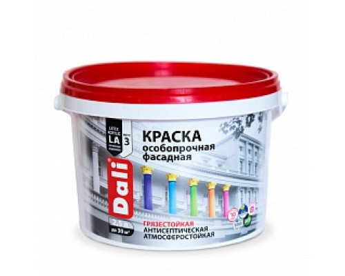 Краска фасадная особопрочная Dali акриловая, глубокоматовая, база C бесцветная 5 л.