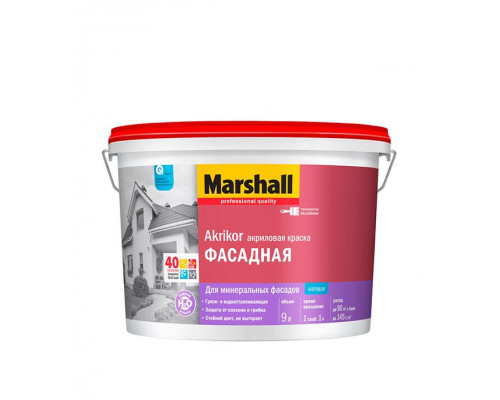 Краска фасадная силикон-акриловая Marshall Akrikor матовая белая 9 л.