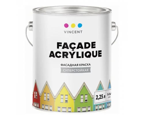 Краска фасадная водно-дисперсионная ,суперстойкая Vincent Facade Acrylique  База С, матовая 2 л