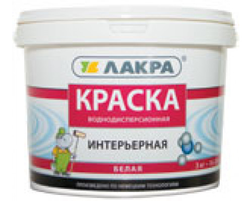 Краска интерьерная для стен и потолков воднодисперсионная Лакра Белый (ведро) 3кг. Л-С