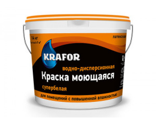 Краска интерьерная моющаяся супербелая водно-дисперсионная латексная 3 кг "Krafor"