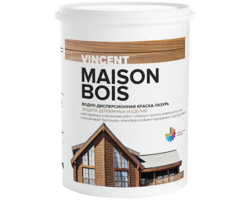 Краска-лазурь водно-дисперсионная для защиты деревянных изделий Vincent Maison Bois База С, 0,9 л