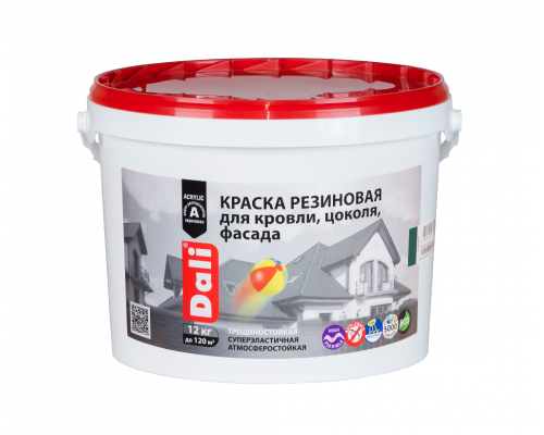 Краска резиновая для кровли, цоколя, фасада "DALI" черная 12 кг. "РОГНЕДА"