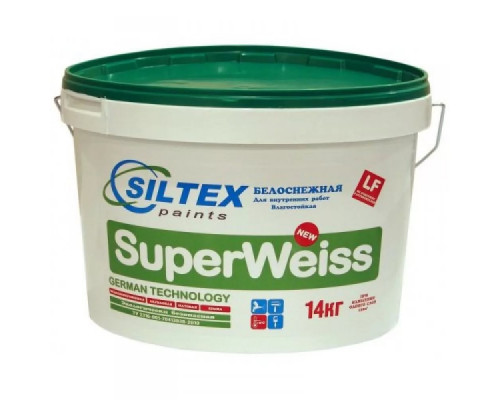 Краска в/д матовая SuperWeiss 14кг, для стен и потолков Siltex