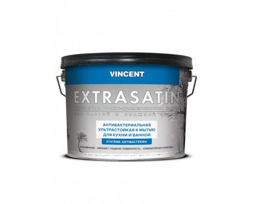 Краска водно-дисперсионная для кухни и ванной Vincent Extrasatin база А, полуглянцевая 2,25 л