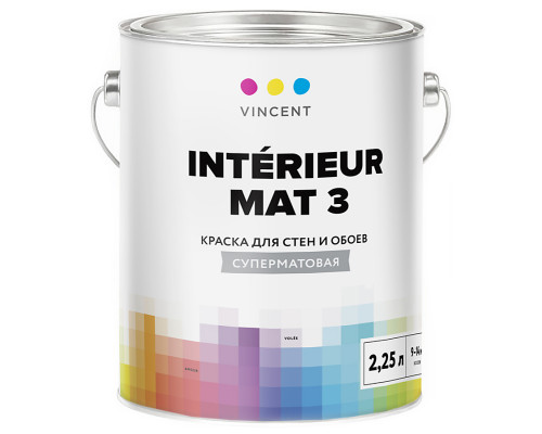 Краска водно-дисперсионная для стен и обоев Vincent Interieur Mat 3 белая,суперматовая 2,25 л
