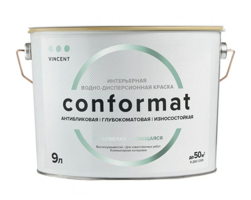 Краска водно-дисперсионная интерьерная антибликовая Vincent Conformat база А, глубокоматовая 9 л