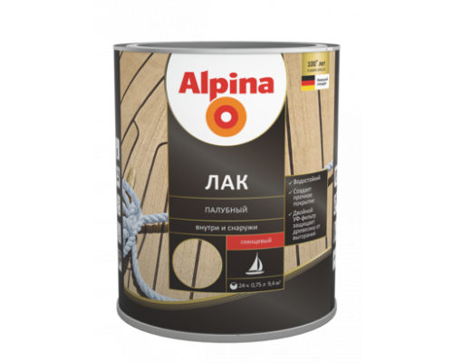 Лак алкидно-уретановый палубный Alpina шелковисто-матовый 10 л.