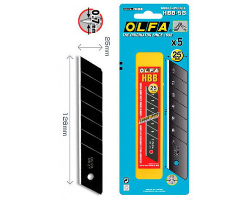Лезвие OLFA BLACK MAX сегментированное 25 x 126 x 0,7 мм. 5 шт