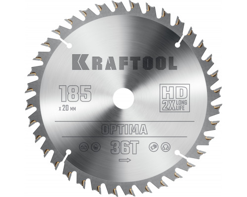 Пильный диск по дереву Kraftool Optima 185 х 20 мм. 36Т, 36951-185-20