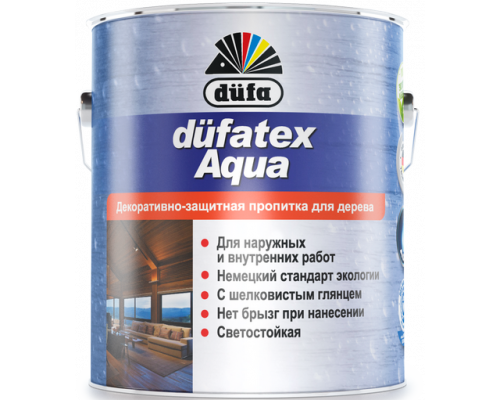 Пропитка декоративная для защиты древесины Dufa Dufatex-Aqua шелковисто-глянцевая белая 5 л.