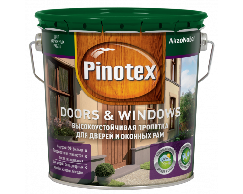 Пропитка декоративная для защиты древесины на водной основе Pinotex Doors&Windows база под колеровку CLR 2,7л.