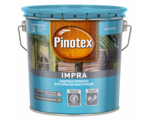 Пропитка декоративная для защиты древесины на водной основе Pinotex Impra зеленый 9 л.