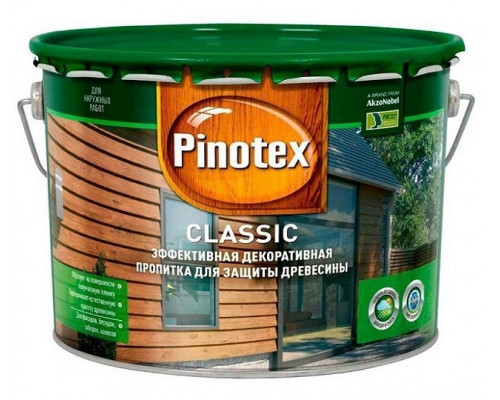 Пропитка декоративная для защиты древесины Pinotex Classic полуматовая ореховое дерево 9 л.