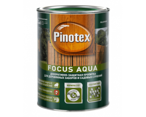 Пропитка декоративная для защиты древесины Pinotex Focus Aqua красное дерево 0,75 л.