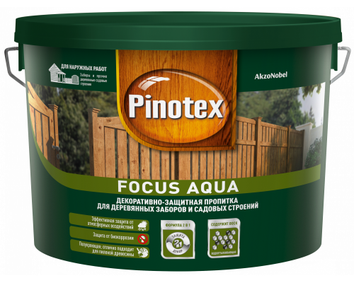 Пропитка декоративная для защиты древесины Pinotex Focus Aqua Зеленый Лес 9 л.