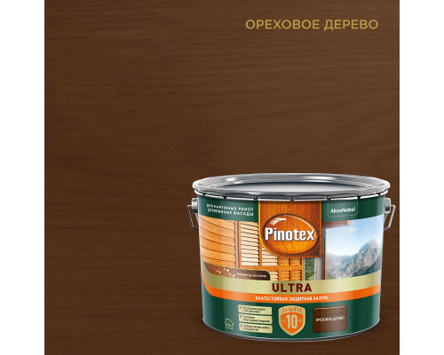 Пропитка декоративная для защиты древесины Pinotex Ultra AWB полуглянцевая красное дерево 9 л.