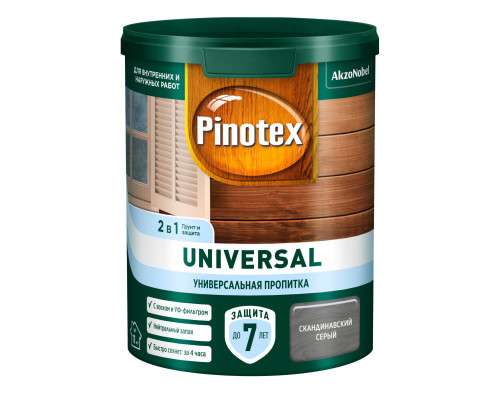 Пропитка декоративная для защиты древесины Pinotex Universal полуматовая Скандинавский серый 0,9 л.
