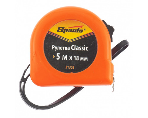 Рулетка Classic, 5 м х 18 мм, пластиковый корпус Sparta