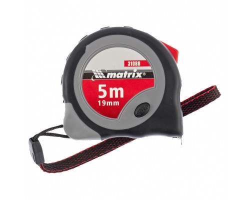 Рулетка Continuous fixation, 5 м х 19 мм, двухкомпонентный корпус, плавная фиксация Matrix