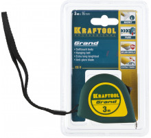 Рулетка KRAFTOOL GRAND, обрезиненный пластиковый корпус, 3м х 16мм